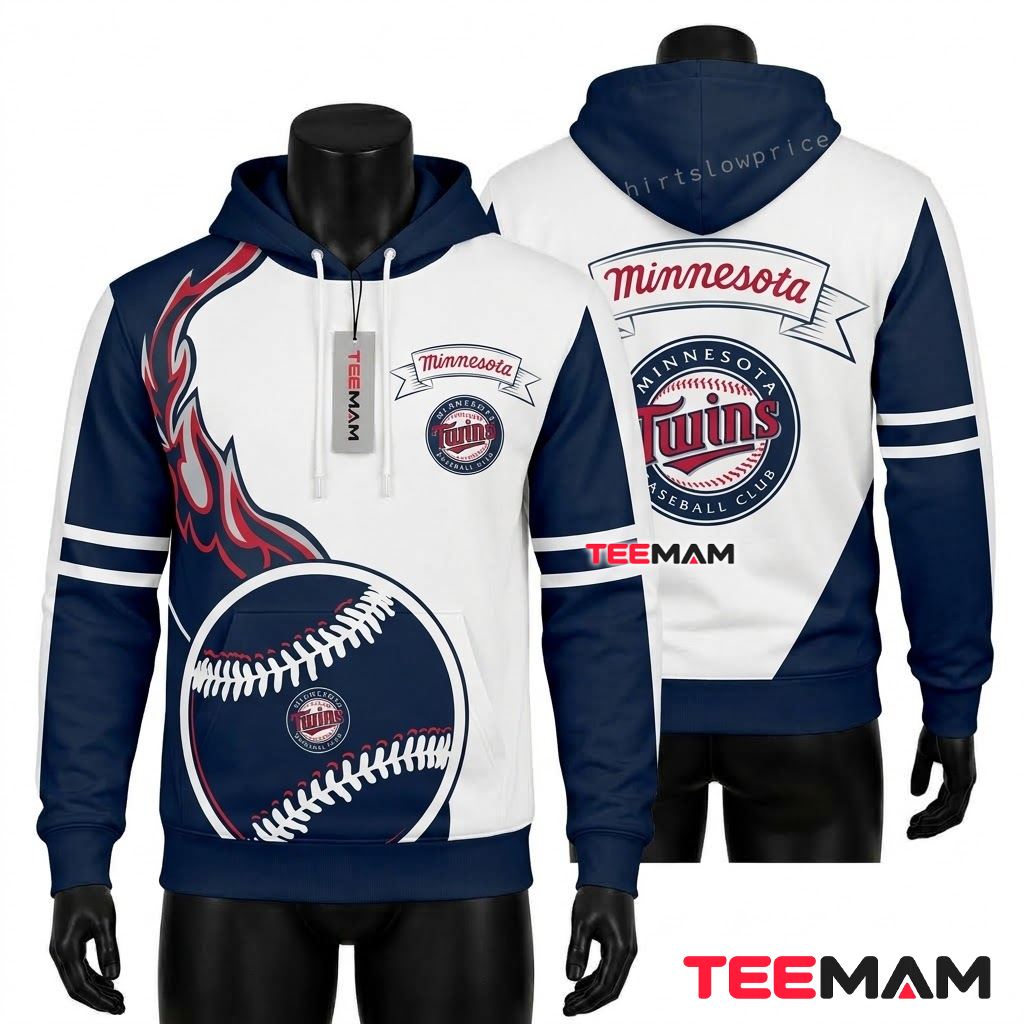 Minnesota Twins 3D Hoodie Flame Baseball Split Front