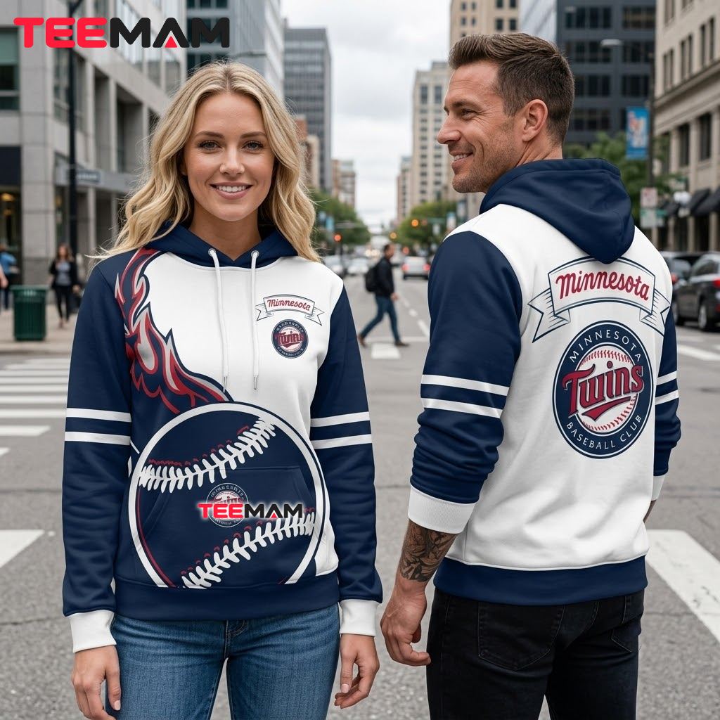 Minnesota Twins 3D Hoodie Flame Baseball Split Back Minnesota Twins 3D Hoodie Flame Baseball Split Back