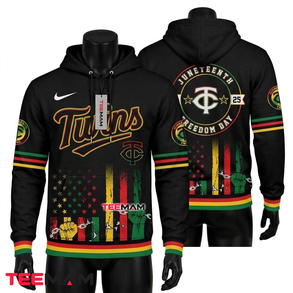 Minnesota Twins 3D Hoodie Juneteenth Freedom Day Black Front