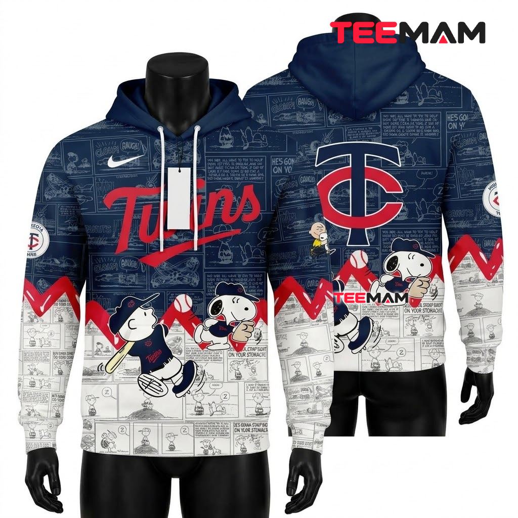 Minnesota Twins 3D Hoodie Snoopy Charlie Brown Comic Strip Front