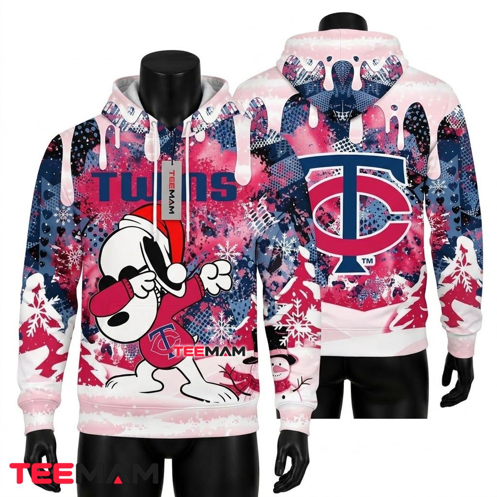 Minnesota Twins 3D Hoodie Snoopy Dabbing Christmas Snow Front