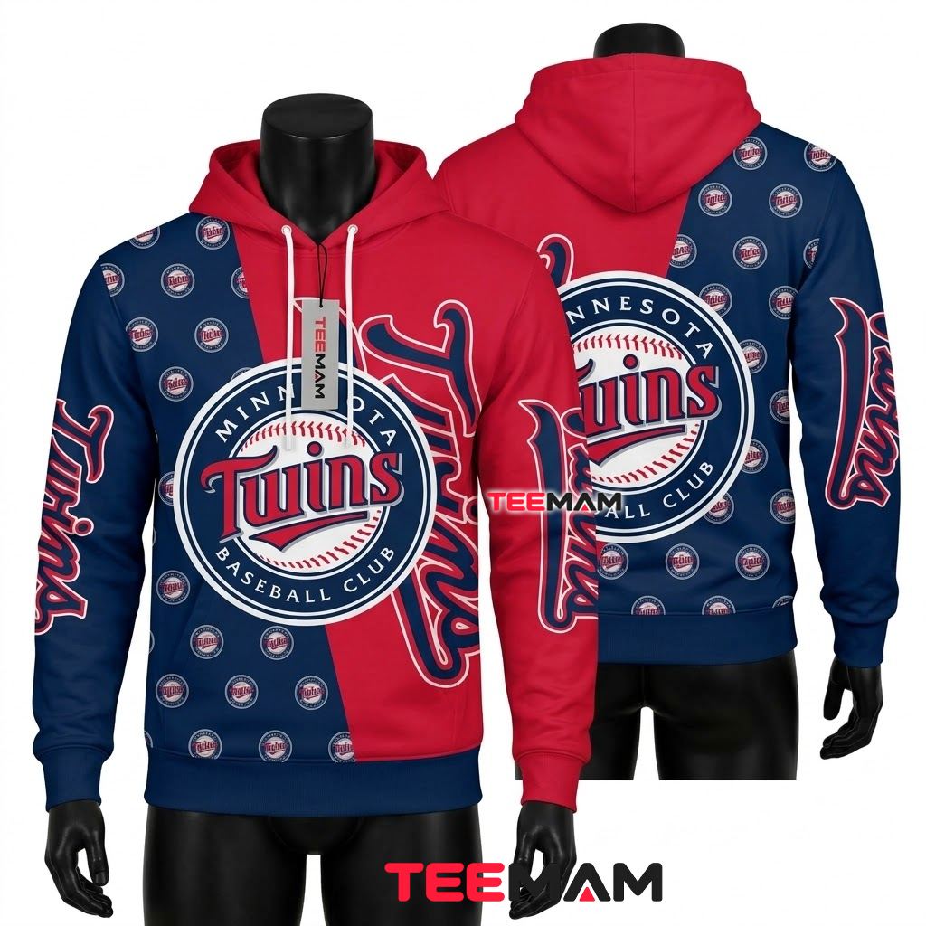 Minnesota Twins 3D Hoodie Split Color Dot Pattern Front