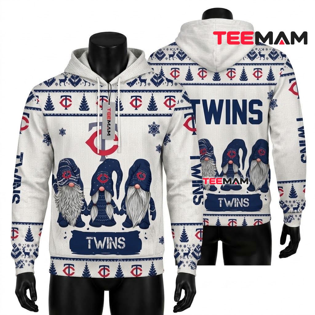 Minnesota Twins All Over Print 3D Hoodie Christmas Gnomes Trio Front