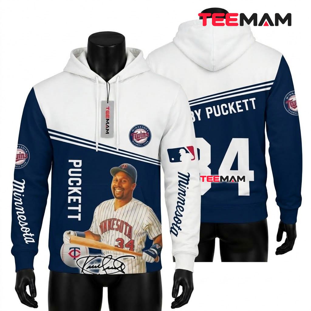 Minnesota Twins All Over Print 3D Hoodie Kirby Puckett 34 Player Portrait Front
