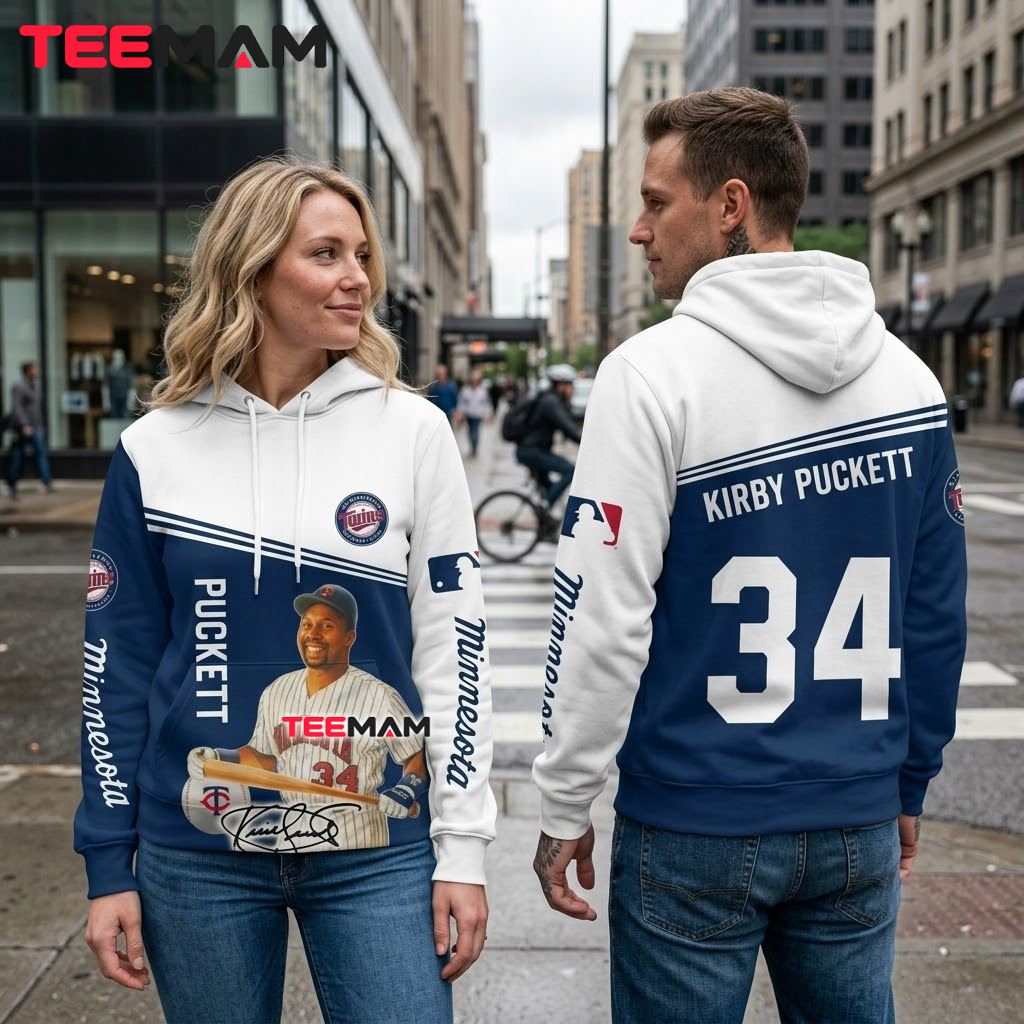 Minnesota Twins All Over Print 3D Hoodie Kirby Puckett 34 Player Portrait Back Minnesota Twins All Over Print 3D Hoodie Kirby Puckett 34 Player Portrait Back