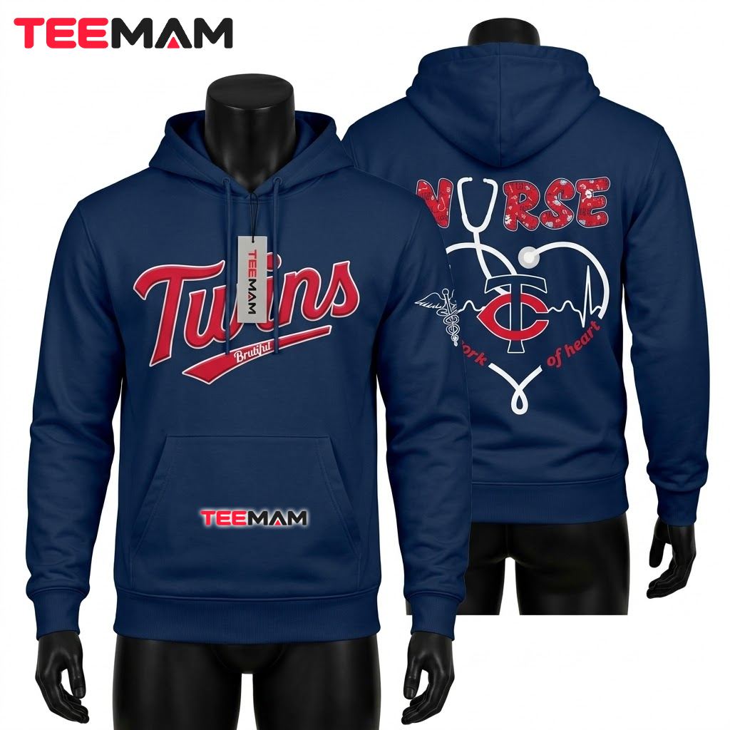 Minnesota Twins All Over Print 3D Hoodie Nurse Heartbeat It's A Work Of Heart Front