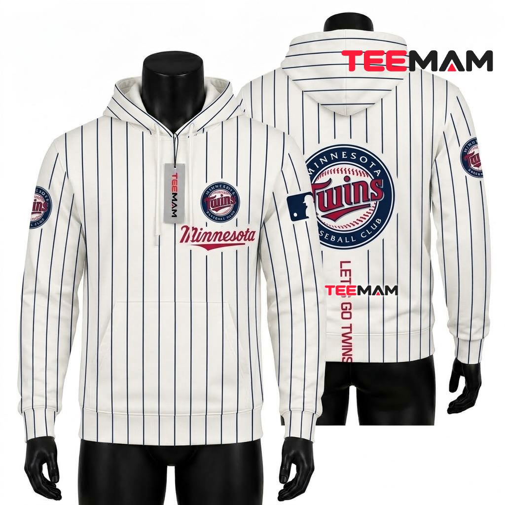 Minnesota Twins All Over Print 3D Hoodie Pinstripe White Let's Go Twins Front