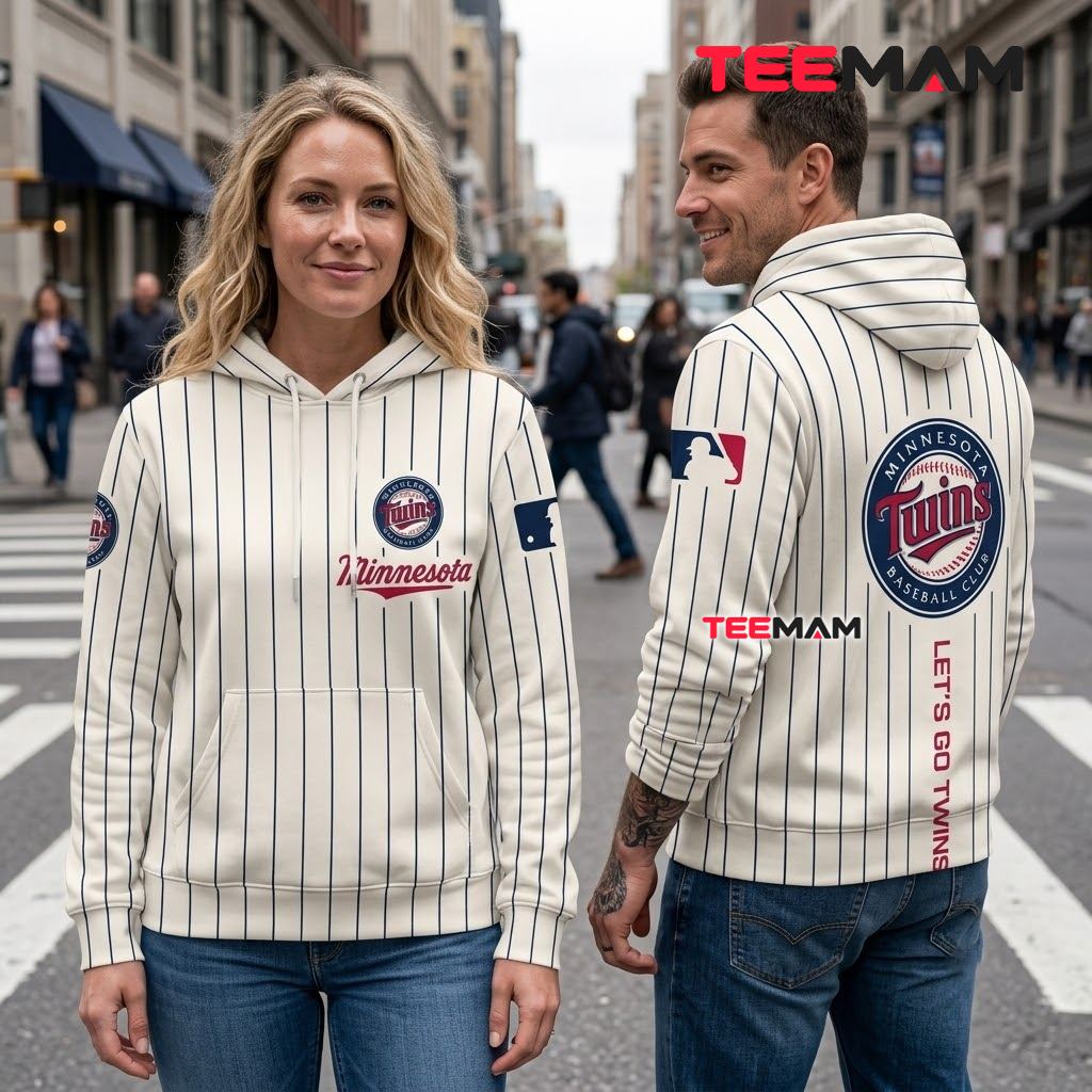 Minnesota Twins All Over Print 3D Hoodie Pinstripe White Let's Go Twins Back Minnesota Twins All Over Print 3D Hoodie Pinstripe White Let's Go Twins Back