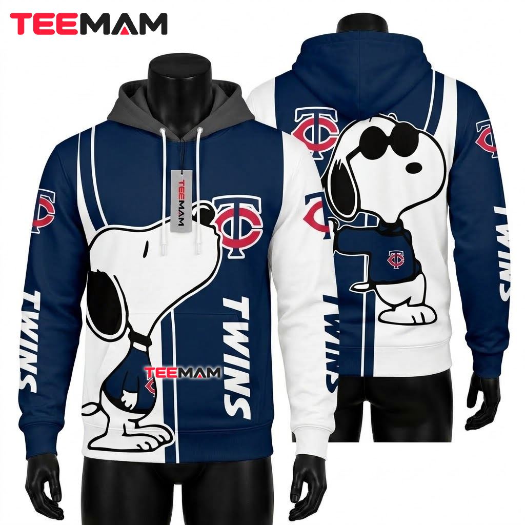 Minnesota Twins All Over Print 3D Hoodie Snoopy Split Color Front