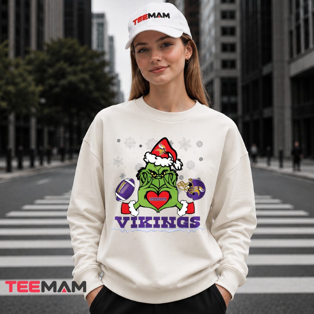 Minnesota Vikings Grinch Heart Snowflakes Long Sleeve Minnesota Vikings Grinch Heart Snowflakes Long Sleeve