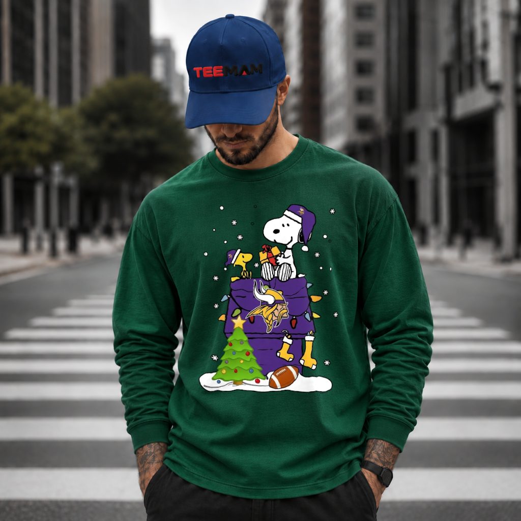 Minnesota Vikings Snoopy Chimney Christmas House Long Sleeve Minnesota Vikings Snoopy Chimney Christmas House Long Sleeve