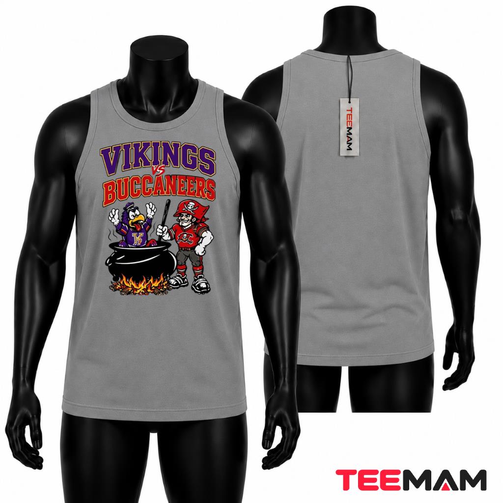 Minnesota Vikings Vs Tampa Bay Buccaneers Cauldron Mascot Tank Top Minnesota Vikings Vs Tampa Bay Buccaneers Cauldron Mascot Tank Top