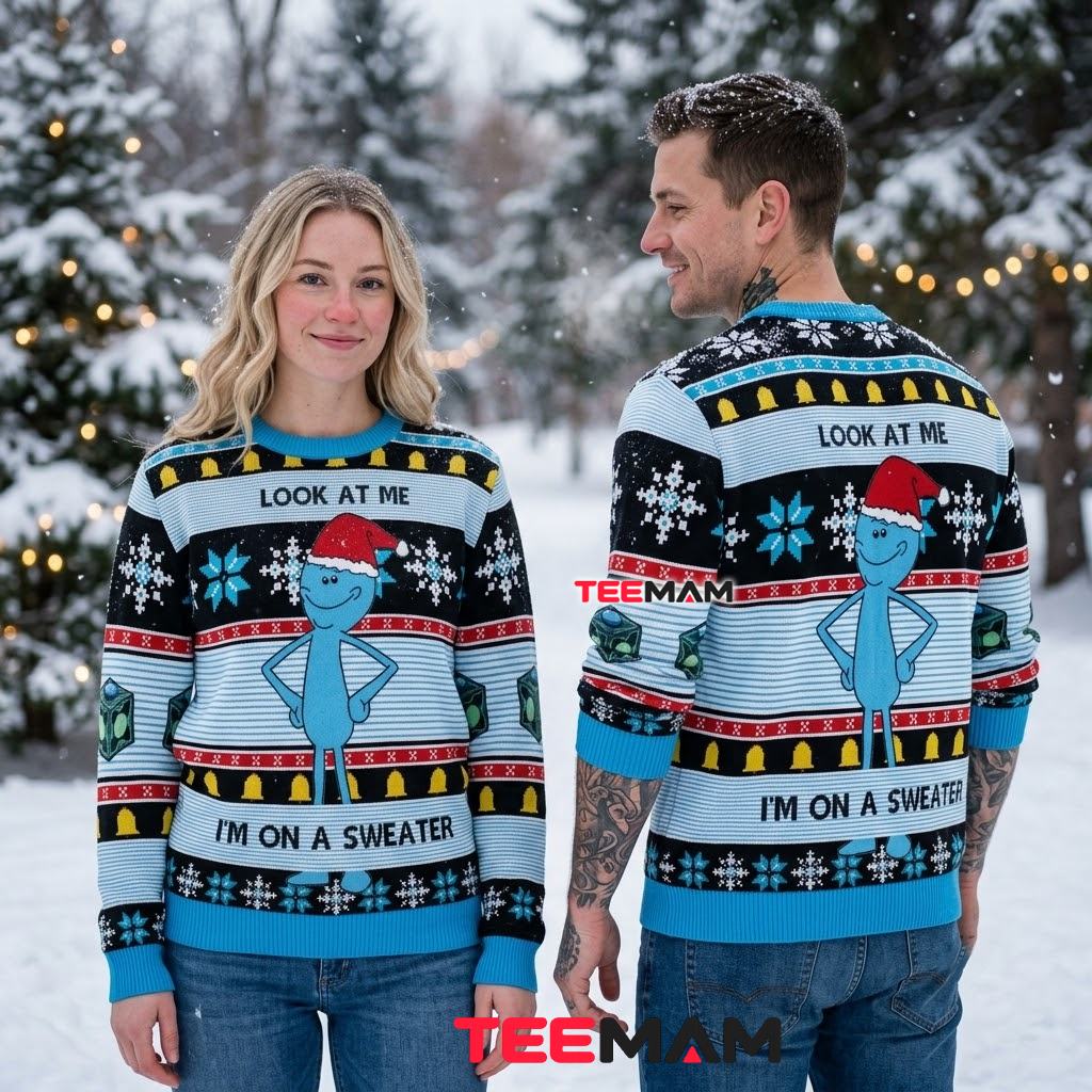 Mr Meeseeks Ugly Christmas Sweater Look At Me Back Mr Meeseeks Ugly Christmas Sweater Look At Me Back