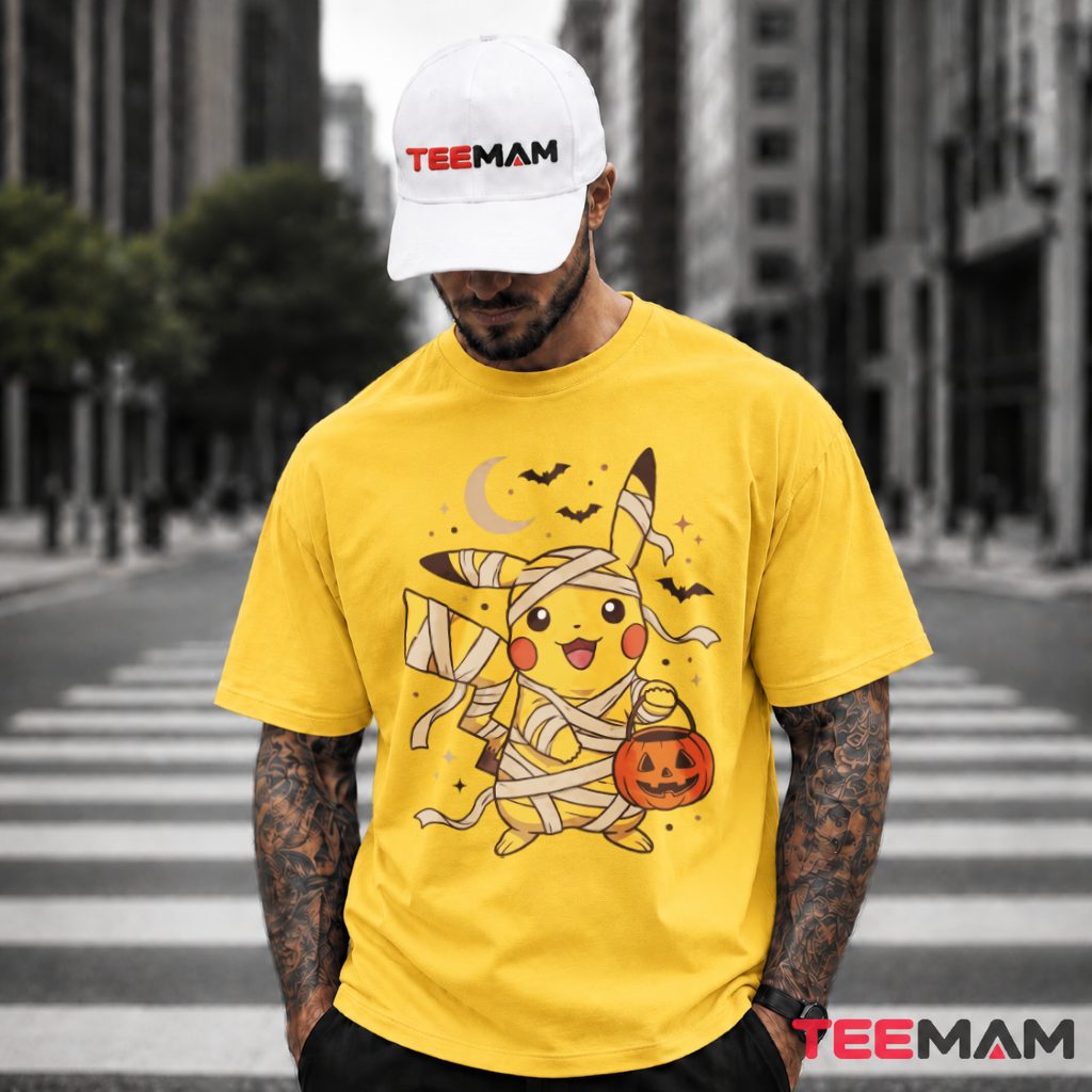 Mummy Wrap Pikachu Pumpkin Basket Pokemon Halloween T-Shirt