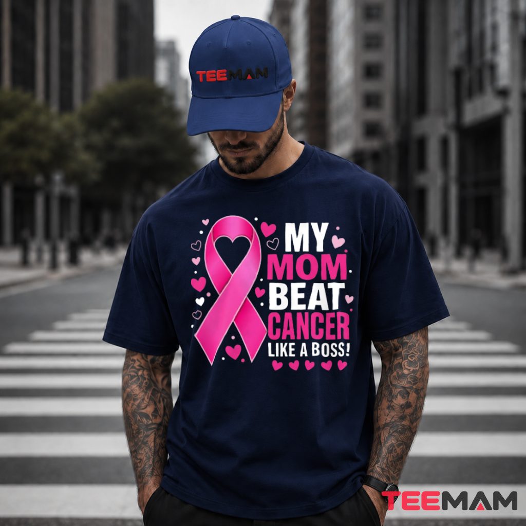 My Mom Beat Cancer Like A Boss Ribbon T-Shirt
