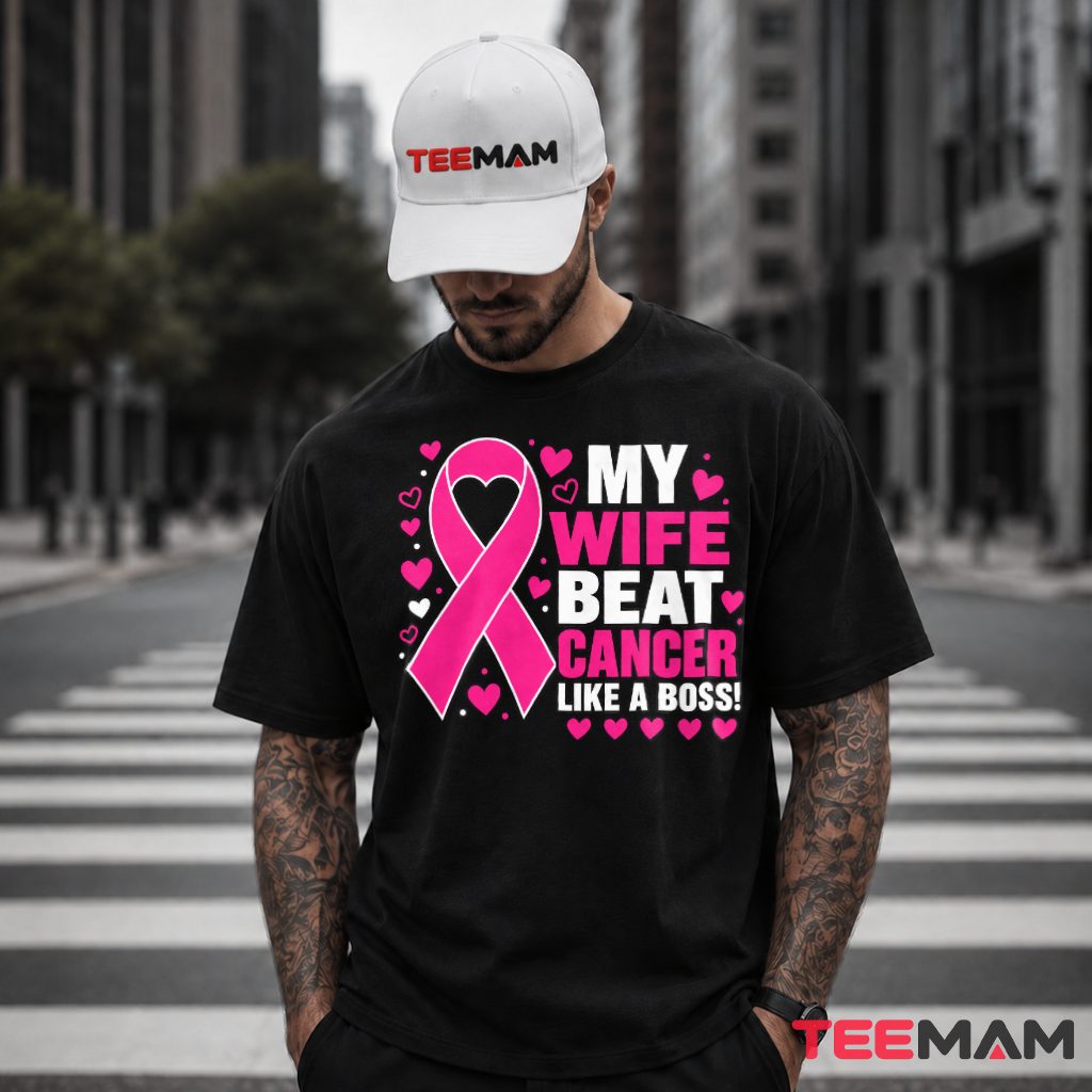 My Wife Beat Cancer Like A Boss Ribbon T-Shirt