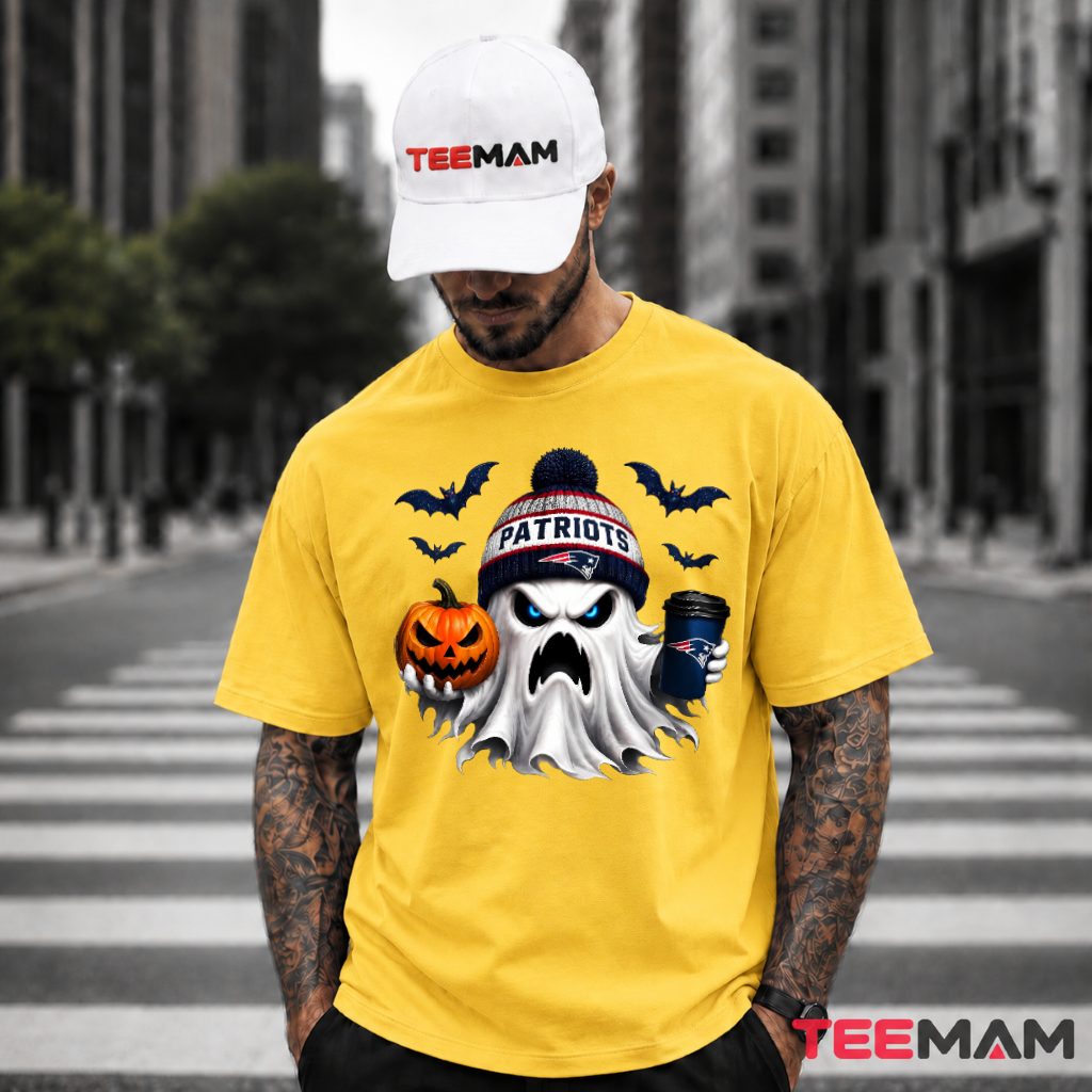 New England Patriots Halloween Ghost Beanie T-Shirt