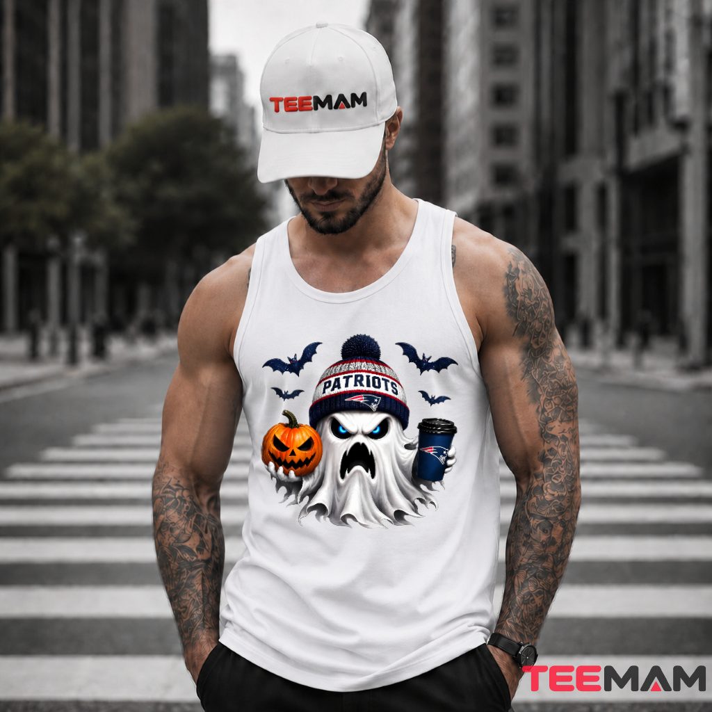 New England Patriots Halloween Ghost Beanie Tank Top New England Patriots Halloween Ghost Beanie Tank Top