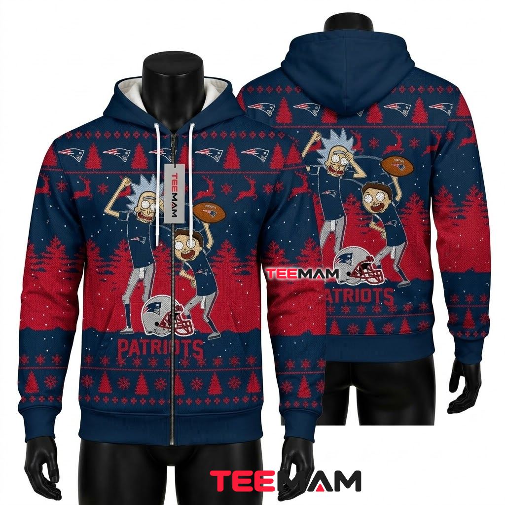 New England Patriots Rick and Morty 3D Hoodie Christmas Front