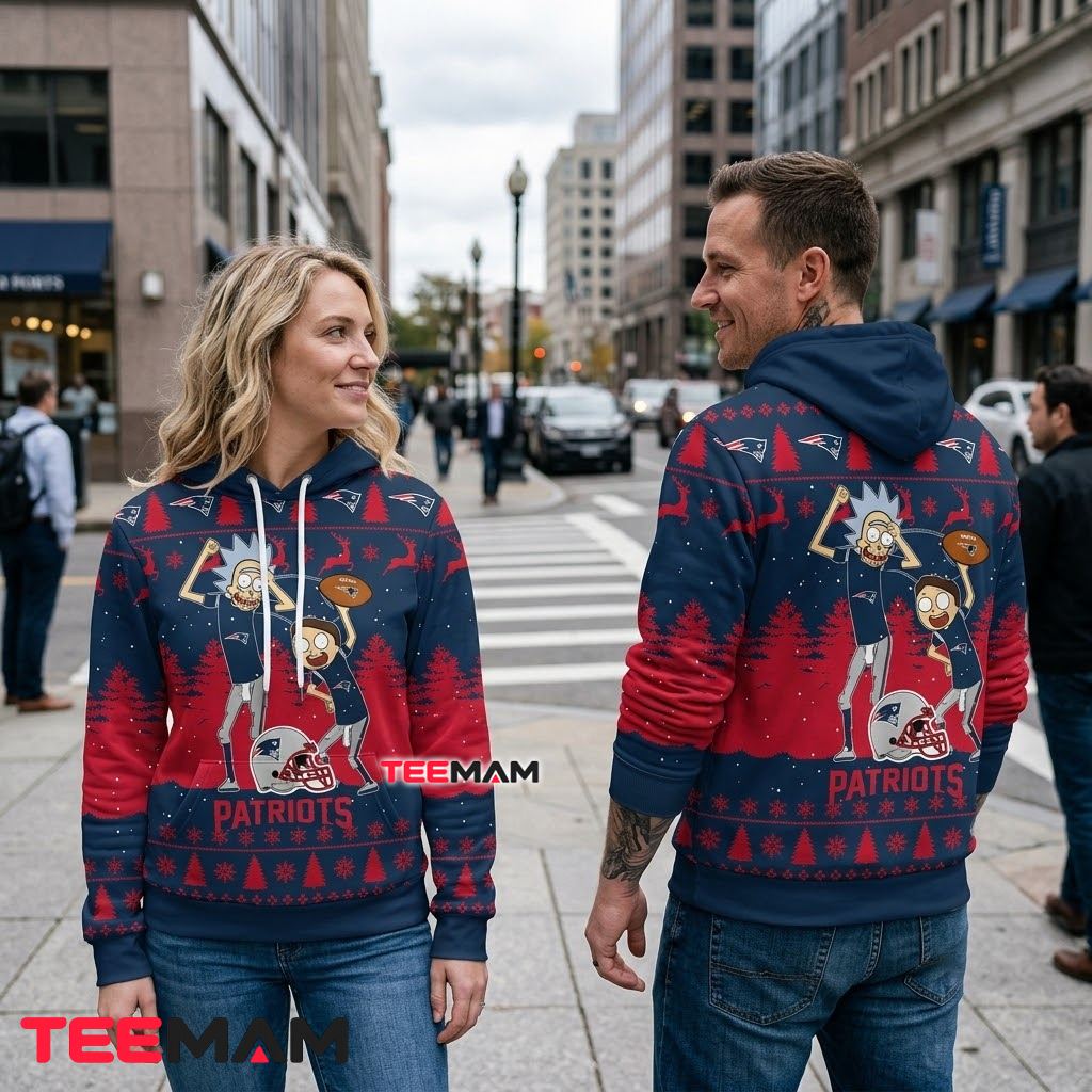 New England Patriots Rick and Morty 3D Hoodie Christmas Back New England Patriots Rick and Morty 3D Hoodie Christmas Back