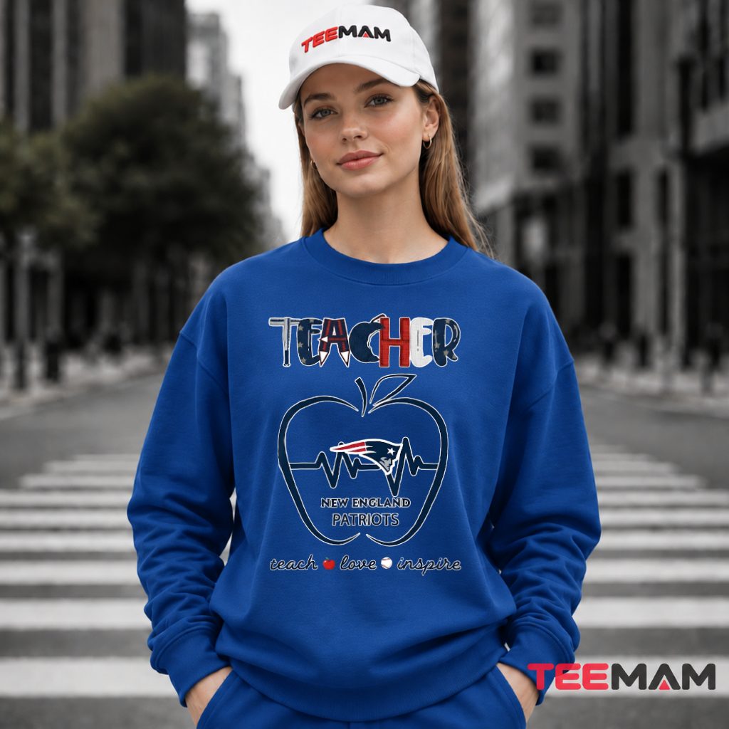 New England Patriots Teacher Apple Heartbeat Long Sleeve New England Patriots Teacher Apple Heartbeat Long Sleeve