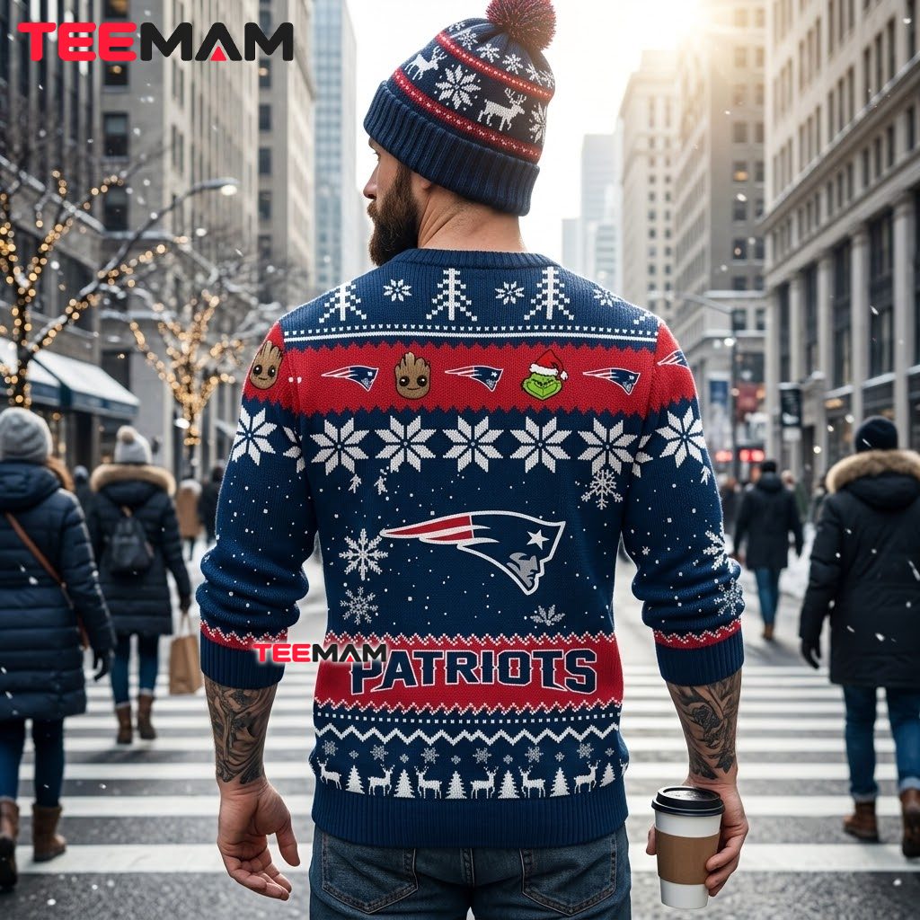 New England Patriots Ugly Christmas Sweater Baby Groot Grinch Design Version 3 New England Patriots Ugly Christmas Sweater Baby Groot Grinch Design Version 3