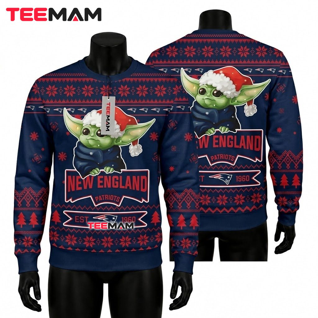 New England Patriots Ugly Christmas Sweater Baby Groot Grinch Design New England Patriots Ugly Christmas Sweater Baby Groot Grinch Design