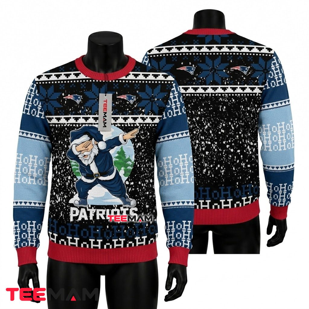 New England Patriots Ugly Christmas Sweater Dabbing Santa Ho Design Front