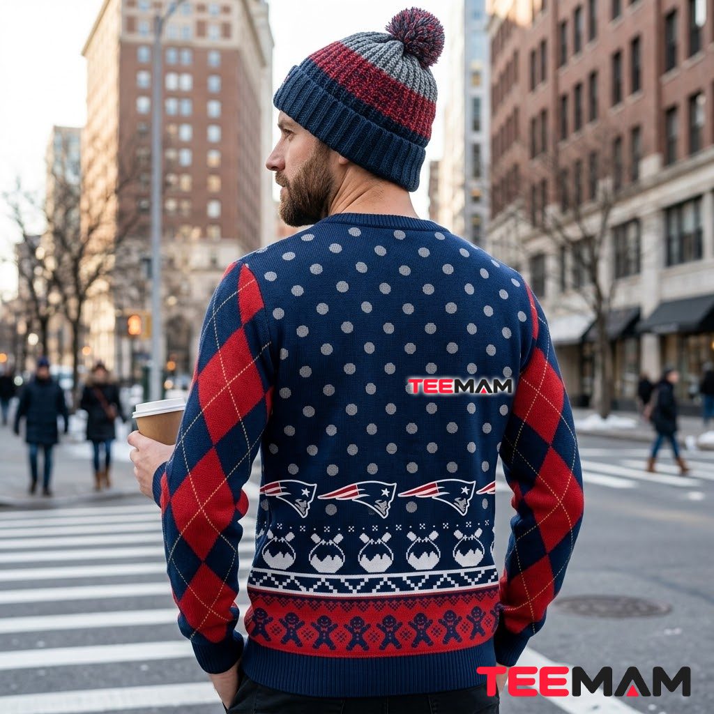 New England Patriots Ugly Christmas Sweater Gingerbread Man Design Version 3 New England Patriots Ugly Christmas Sweater Gingerbread Man Design Version 3