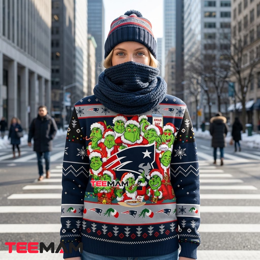 New England Patriots Ugly Christmas Sweater Grinch Family Xmas Design Back New England Patriots Ugly Christmas Sweater Grinch Family Xmas Design Back