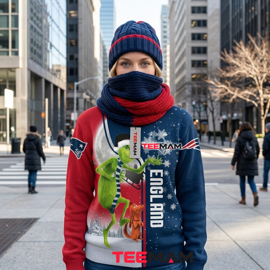 New England Patriots Ugly Christmas Sweater Grinch Hate Mornings Design Back New England Patriots Ugly Christmas Sweater Grinch Hate Mornings Design Back