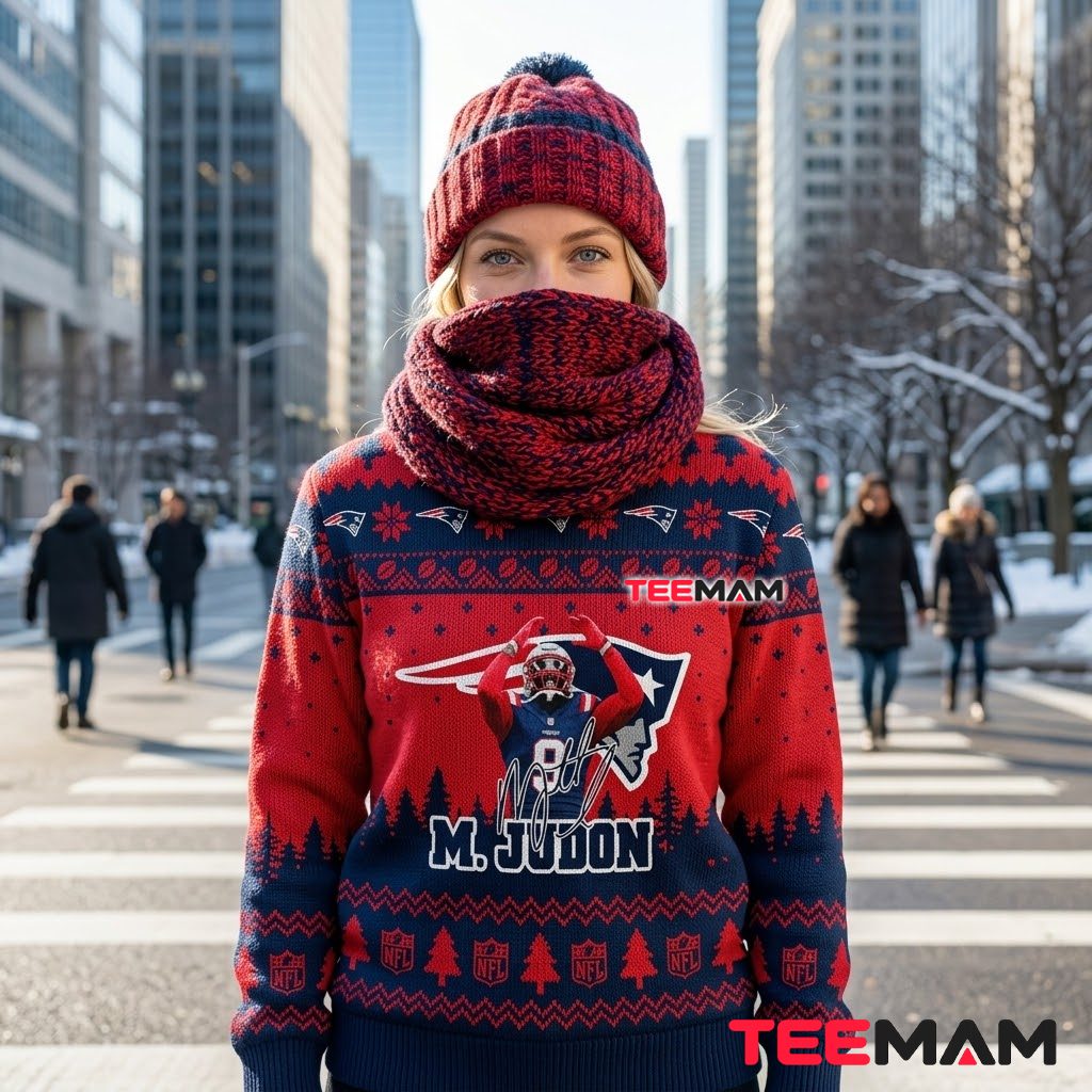 New England Patriots Ugly Christmas Sweater M Judon Do Your Job Design Back New England Patriots Ugly Christmas Sweater M Judon Do Your Job Design Back