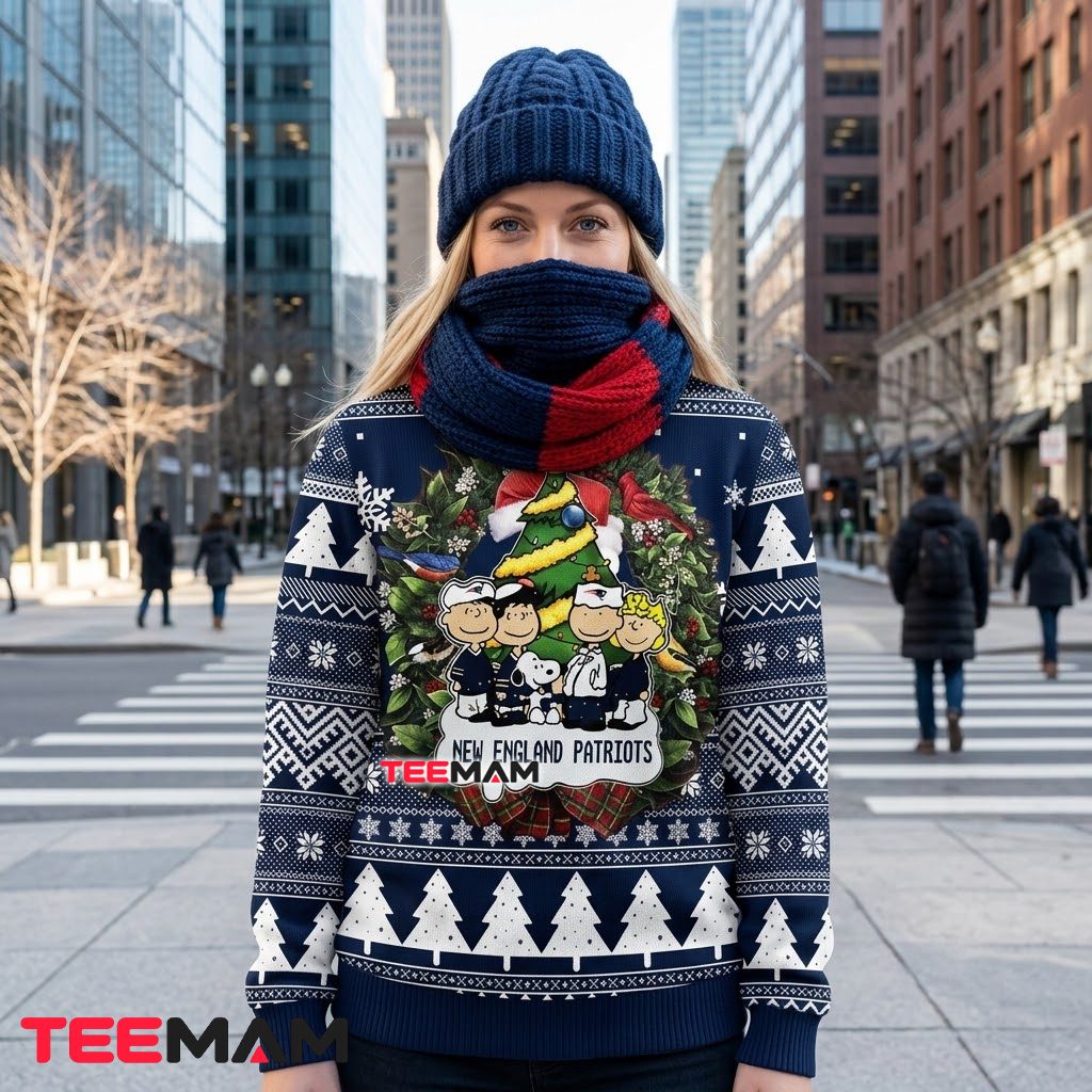 New England Patriots Ugly Christmas Sweater Peanuts Christmas Tree Design Back New England Patriots Ugly Christmas Sweater Peanuts Christmas Tree Design Back