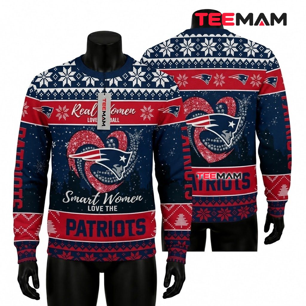 New England Patriots Ugly Christmas Sweater Real Women Love Football Design Front