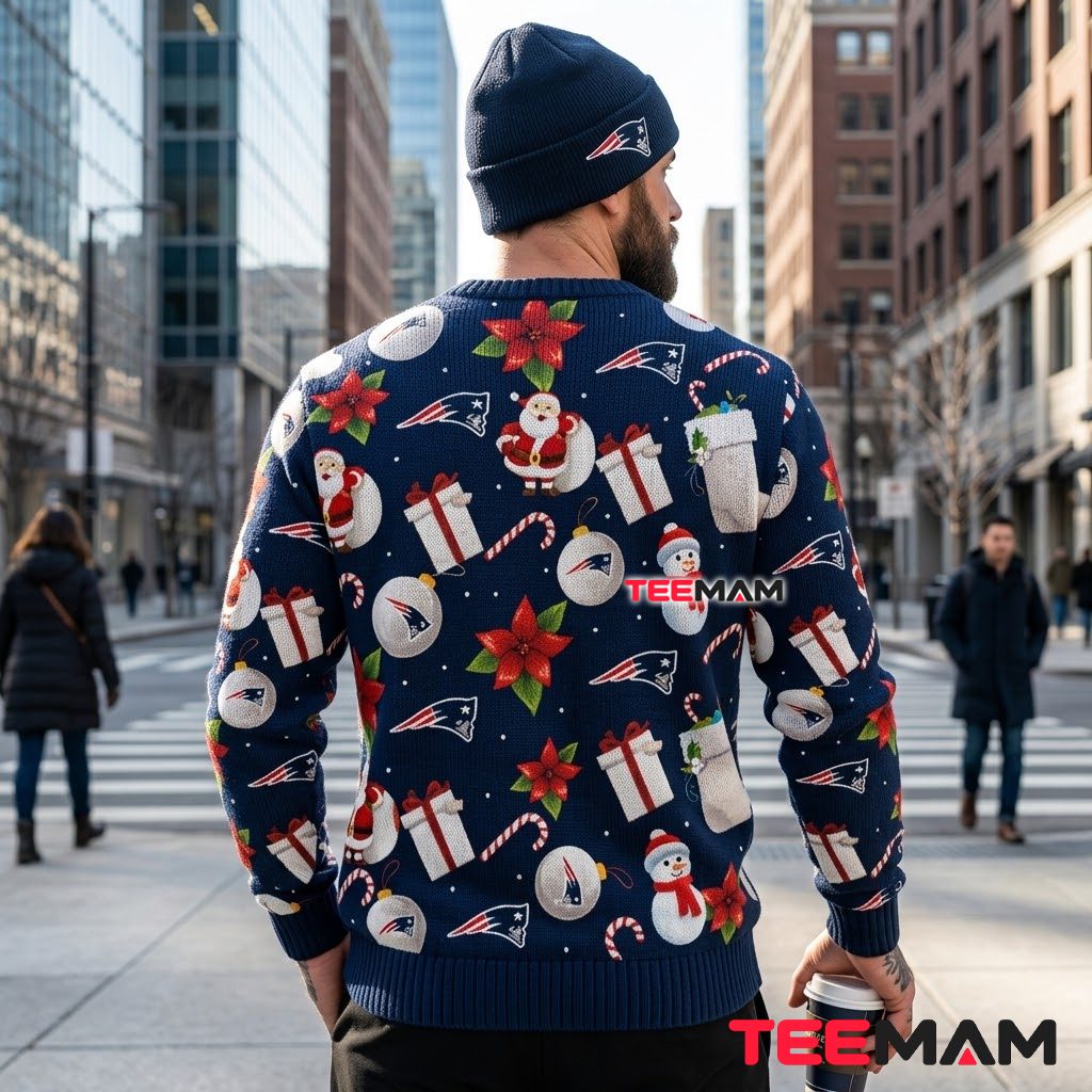 New England Patriots Ugly Christmas Sweater Santa Snowman Stocking Pattern Version 3 New England Patriots Ugly Christmas Sweater Santa Snowman Stocking Pattern Version 3