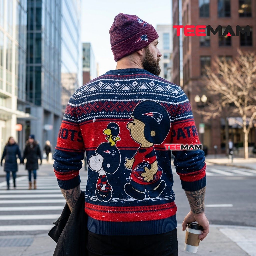 New England Patriots Ugly Christmas Sweater Snoopy Charlie Brown Design Version 3 New England Patriots Ugly Christmas Sweater Snoopy Charlie Brown Design Version 3