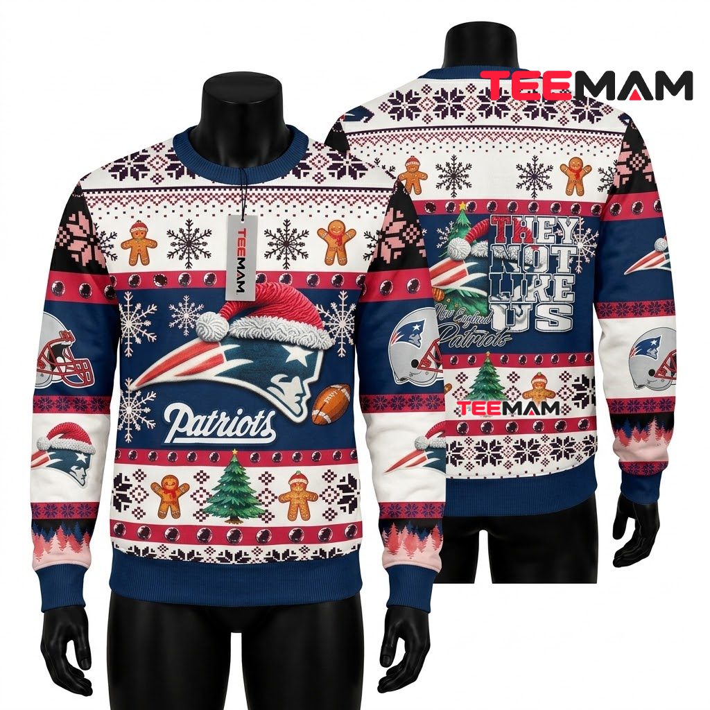 New England Patriots Ugly Christmas Sweater They Not Like Us Design Front