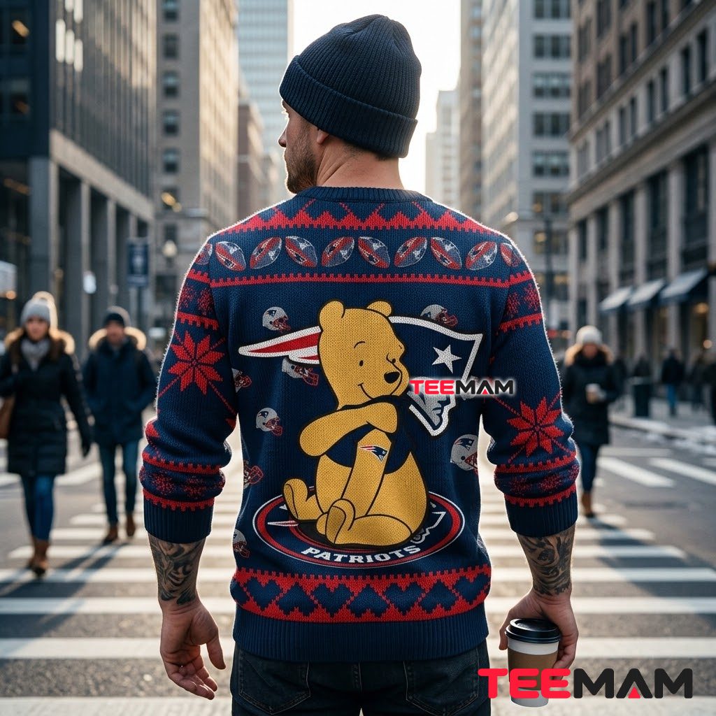 New England Patriots Ugly Christmas Sweater Winnie The Pooh Design Version 3 New England Patriots Ugly Christmas Sweater Winnie The Pooh Design Version 3