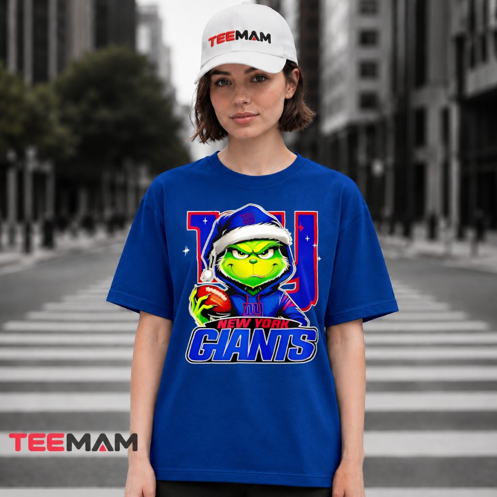 New York Giants Grinch Santa Ornament T-Shirt