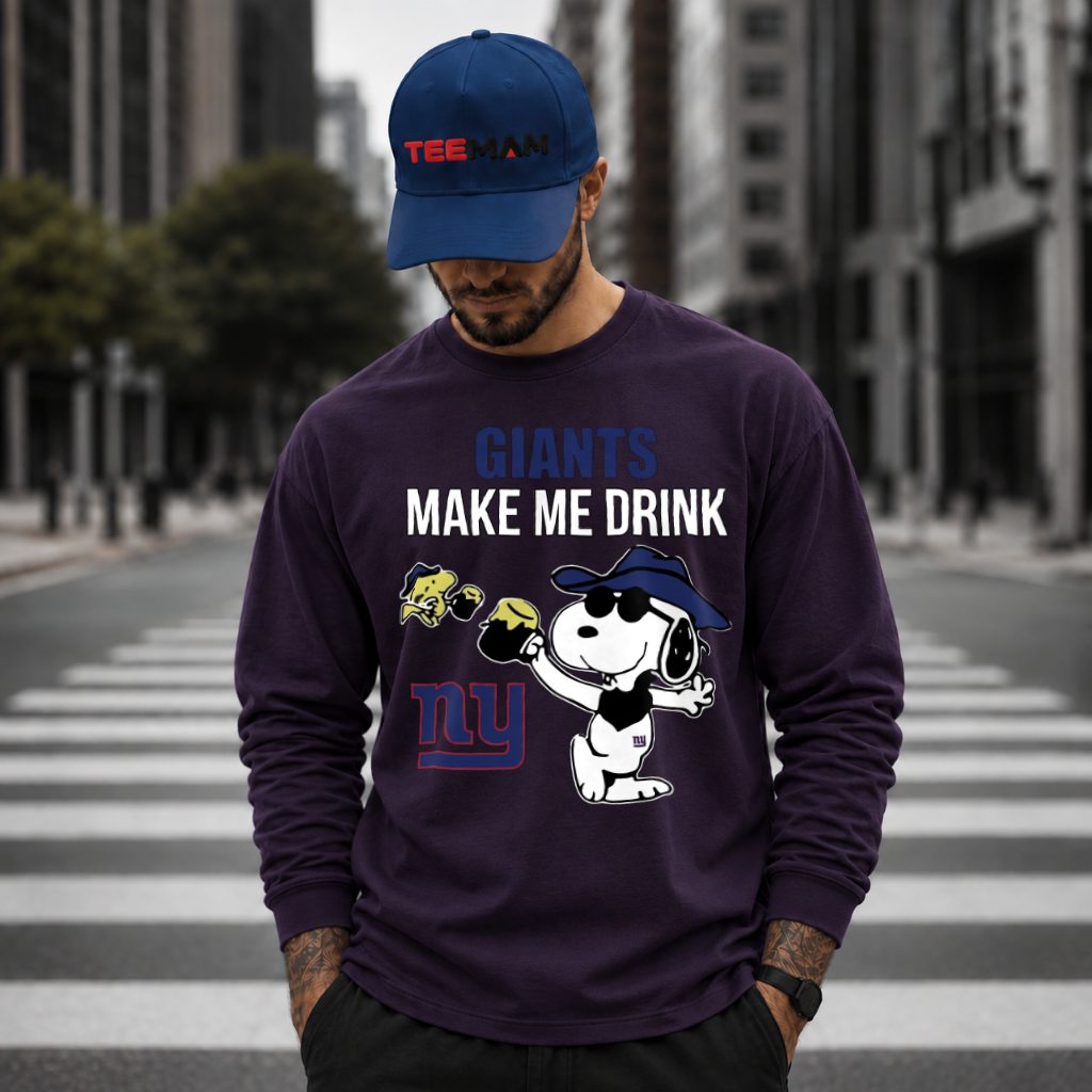 New York Giants Snoopy Make Me Drink Long Sleeve New York Giants Snoopy Make Me Drink Long Sleeve