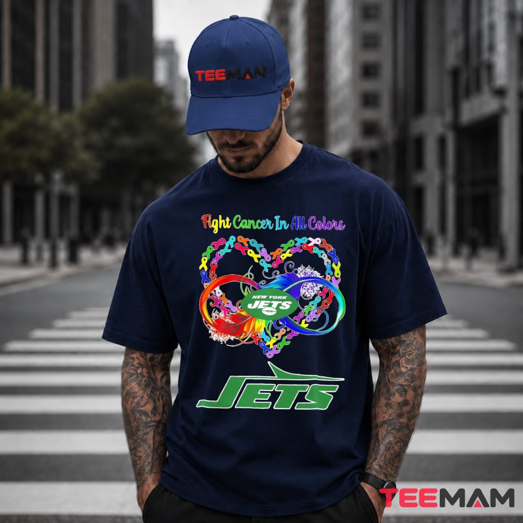 New York Jets Fight Cancer Ribbon Heart T-Shirt