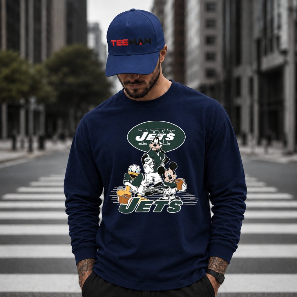 New York Jets Mickey Goofy Donald Team Long Sleeve New York Jets Mickey Goofy Donald Team Long Sleeve