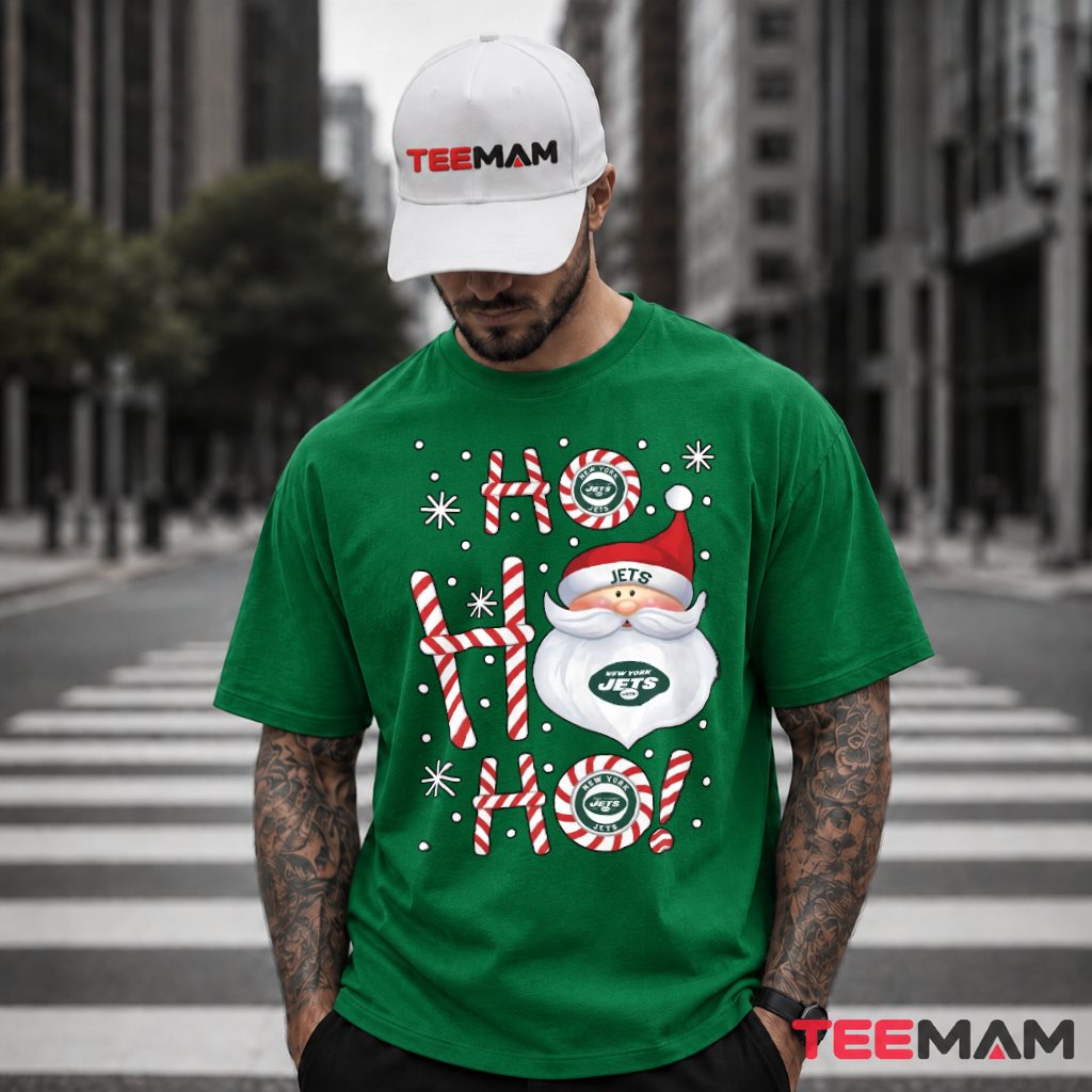 New York Jets Santa Ho Ho Candy Cane T-Shirt