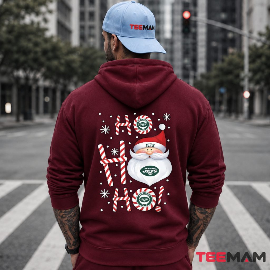 New York Jets Santa Ho Ho Candy Cane Hoodie New York Jets Santa Ho Ho Candy Cane Hoodie