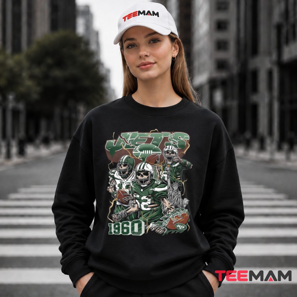 New York Jets Skull Skeleton Player 1960 Long Sleeve New York Jets Skull Skeleton Player 1960 Long Sleeve