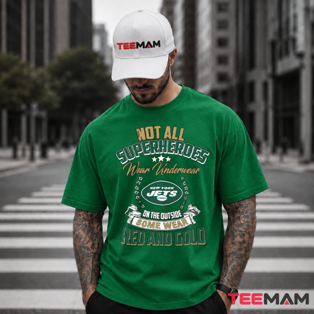New York Jets Superheroes Underwear Red Gold T-Shirt