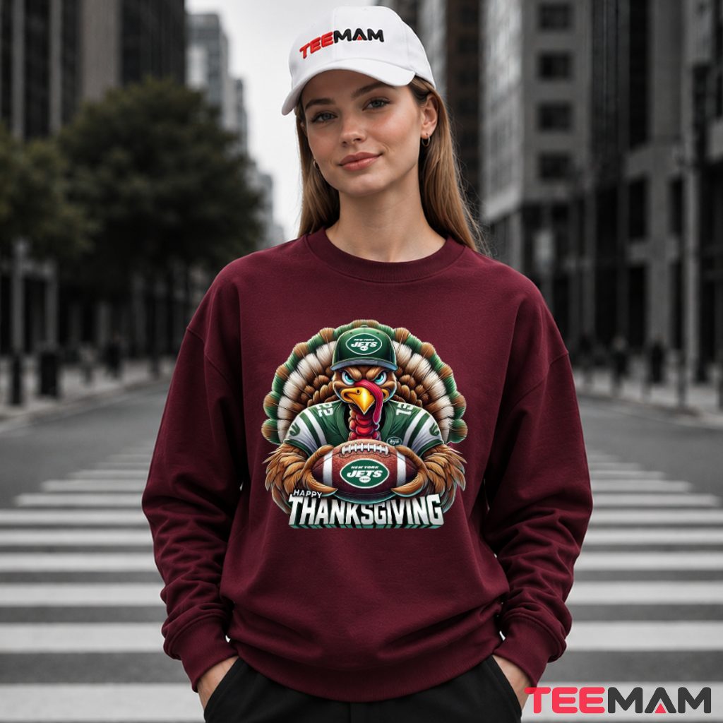 New York Jets Turkey Happy Thanksgiving Player Long Sleeve New York Jets Turkey Happy Thanksgiving Player Long Sleeve