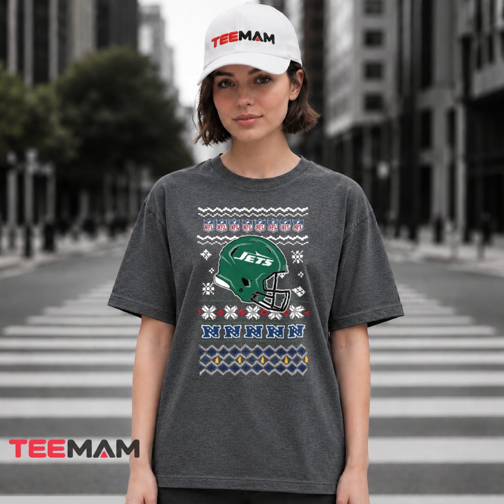 New York Jets Ugly Sweater Helmet Pattern T-Shirt