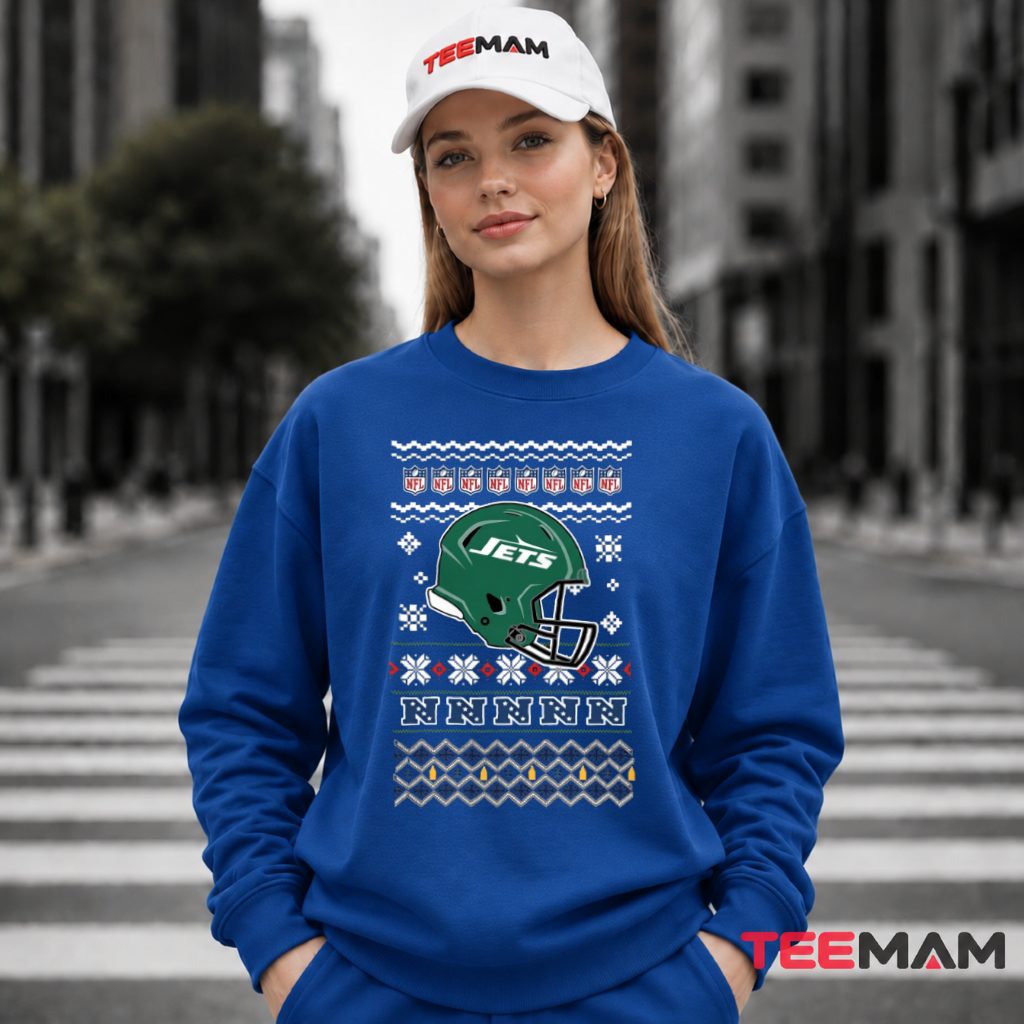 New York Jets Ugly Sweater Helmet Pattern Long Sleeve New York Jets Ugly Sweater Helmet Pattern Long Sleeve