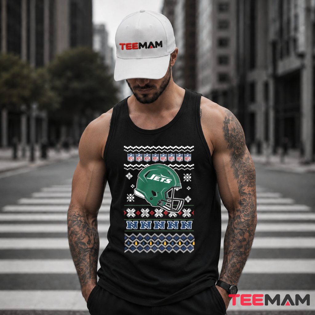 New York Jets Ugly Sweater Helmet Pattern Tank Top New York Jets Ugly Sweater Helmet Pattern Tank Top